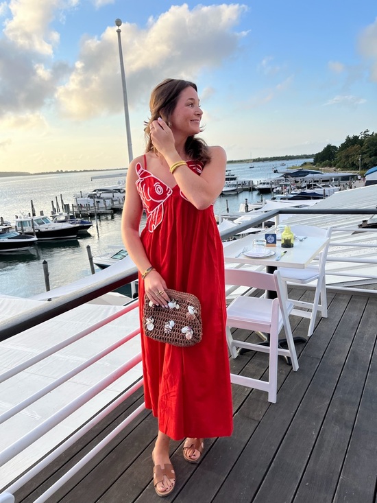 FARM Rio Dresses & Skirts - Red Embroidered Fish-Detail Women’s Dress